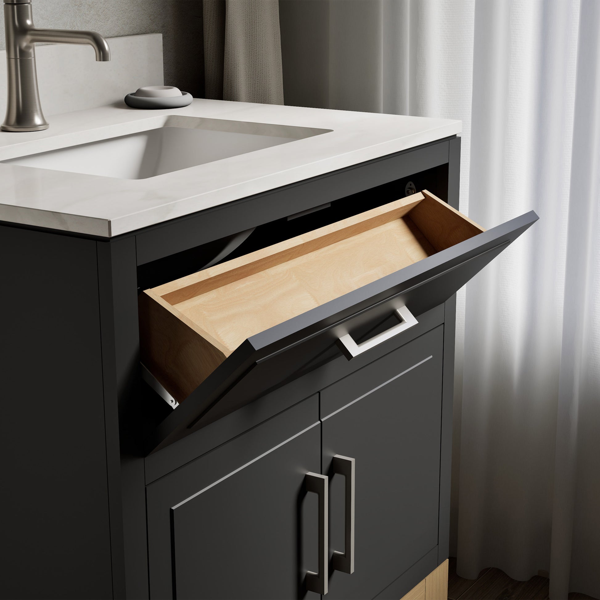Tio Bathroom Vanity Cabinet with Sink and Quartz Top in Gray