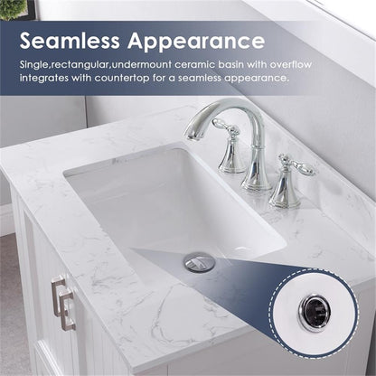 Isla 30" Single Bathroom Vanity Set in White and Carrara White Marble Countertop without Mirror