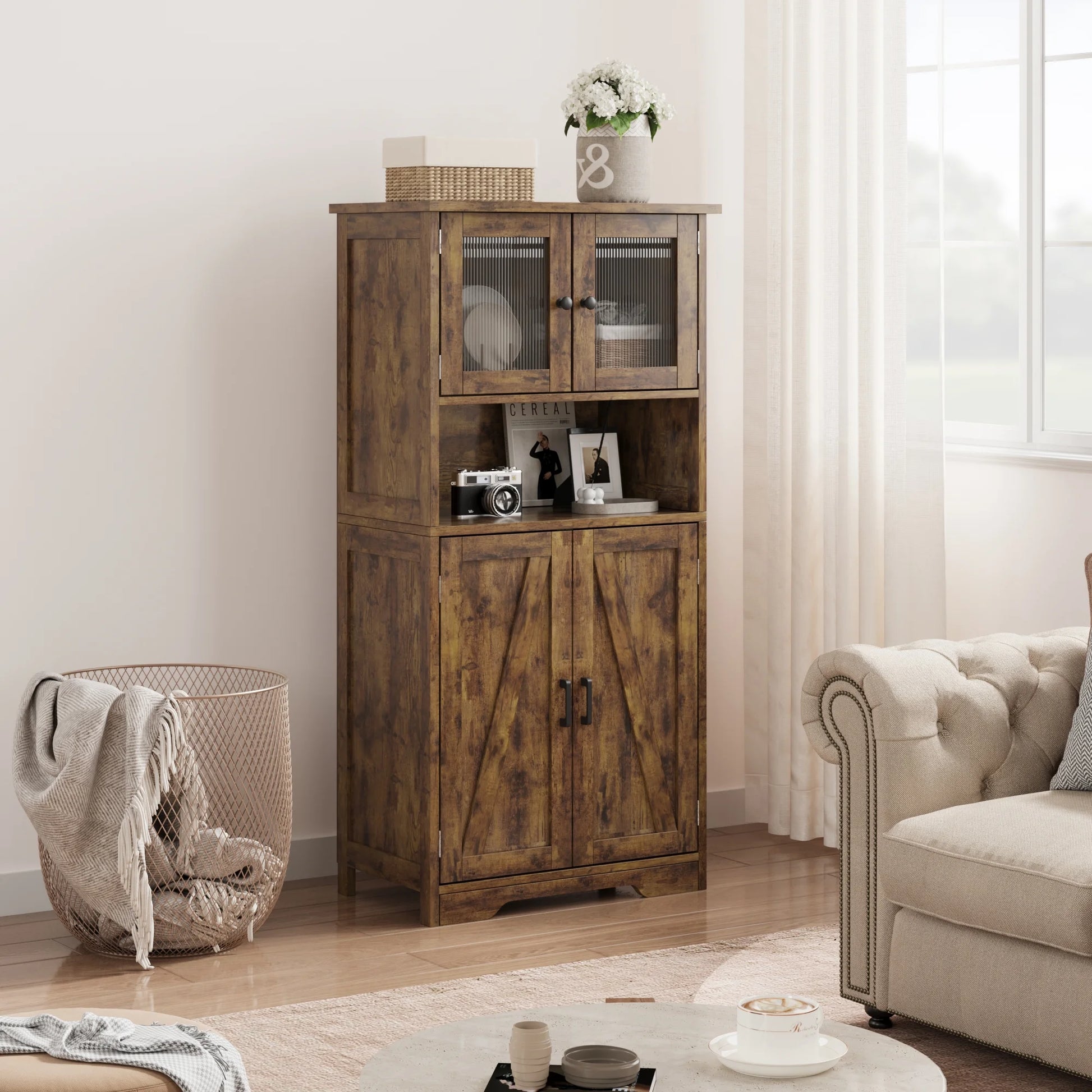 Kitchen Pantry Storage Cabinet with Doors and Shelves, 50.4" Freestanding Pantry Cabinets, Wooden Cupboard, Large Floor Cabinet for Bathroom, Kitchen, Dining Room, Living Room, Rustic Brown
