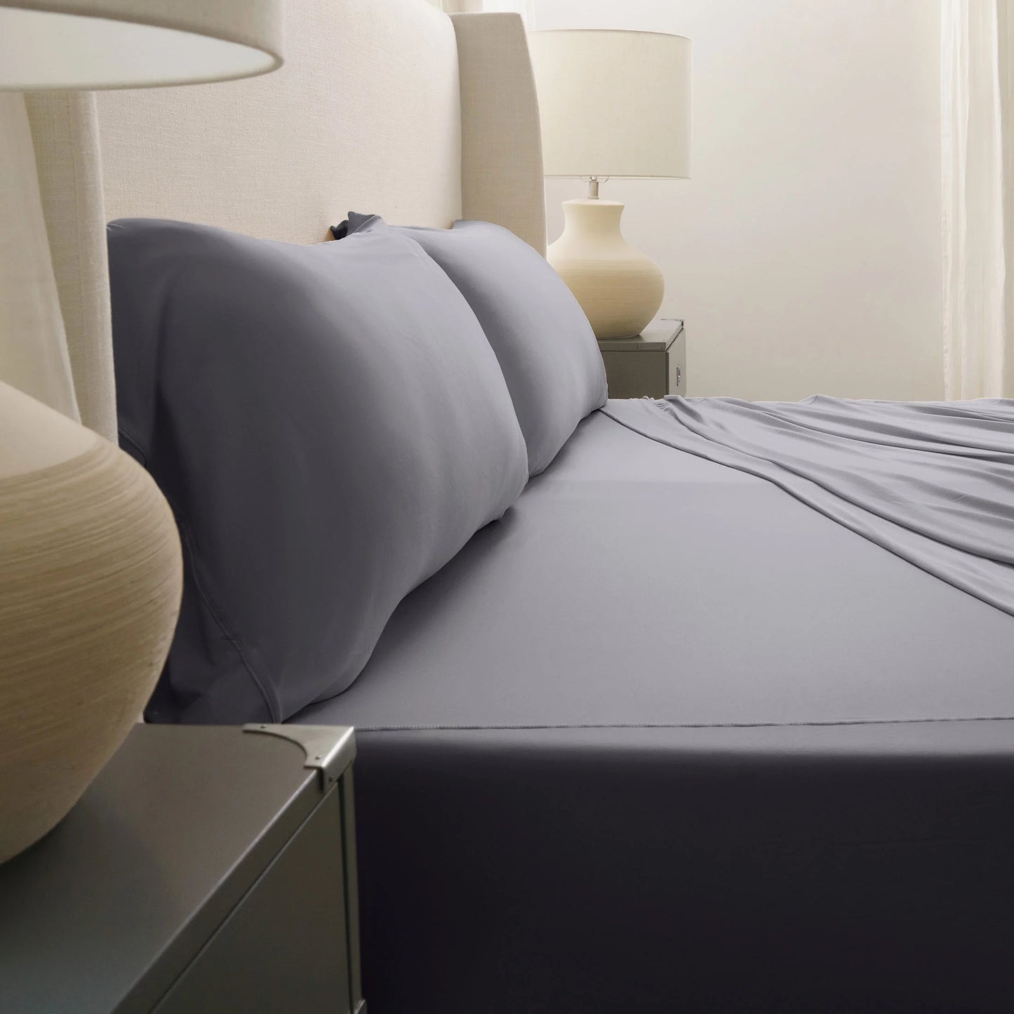 SHEEX Active Comfort Sheet Set with 2 Pillowcases, King/California King - Cooling - Breathable - Deep Pocket - Moisture-Wicking, Pewter