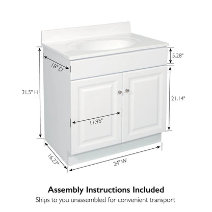 Design House Solid Wood Wyndham 24" Ready to Assemble 2-Door Bath Vanity Cabinet, White