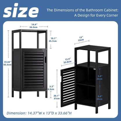 Bathroom Cabinet, Bamboo Floor Cabinet Free Standing, 4 Tier Sofa Side Storage Cupboard for Living Room Kitchen Bedroom