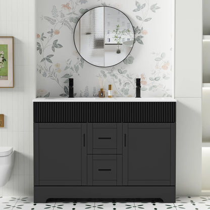 Eclife 48-Inch Mid-Century Modern Green Double Sink Bathroom Vanity with Resin Countertop