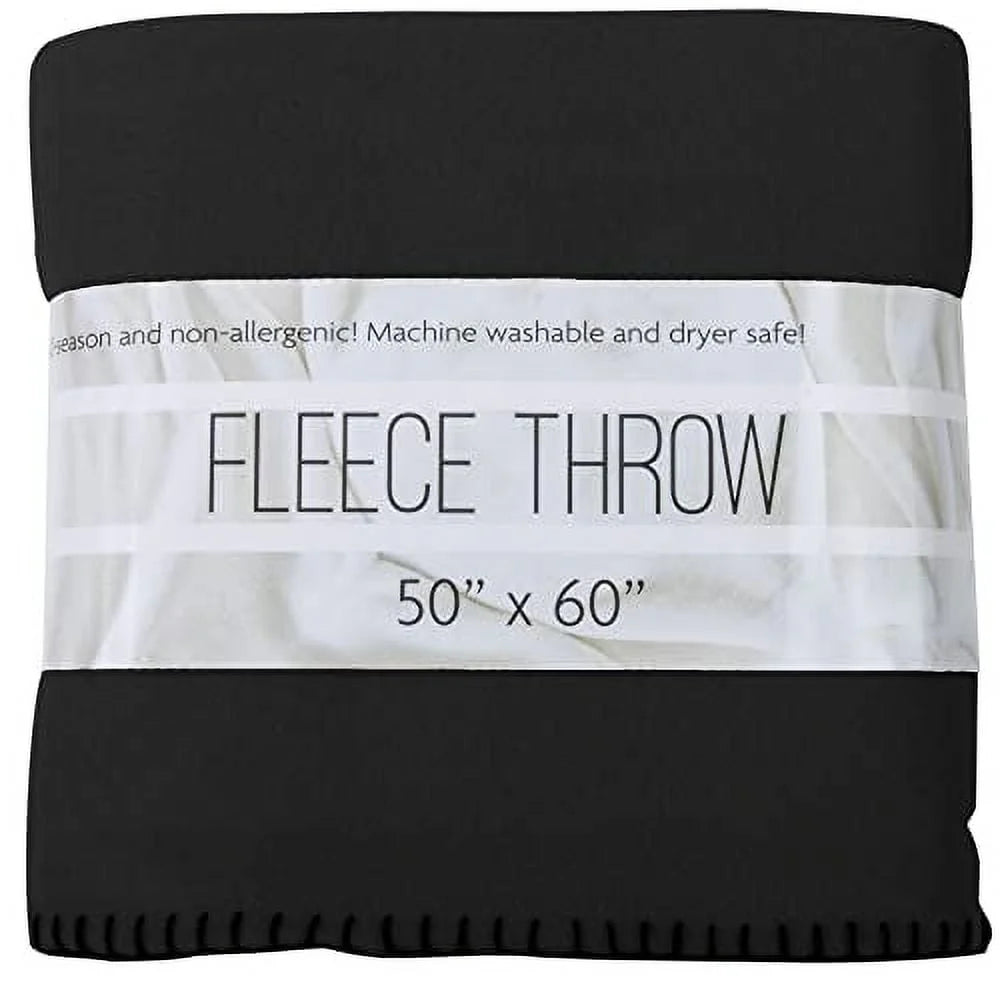 Single Solid Color 60° L x 50° W Fleece Throw Blanket for Fall, Winter, Spring, Summer, Men, Women, Children & Pets in Black