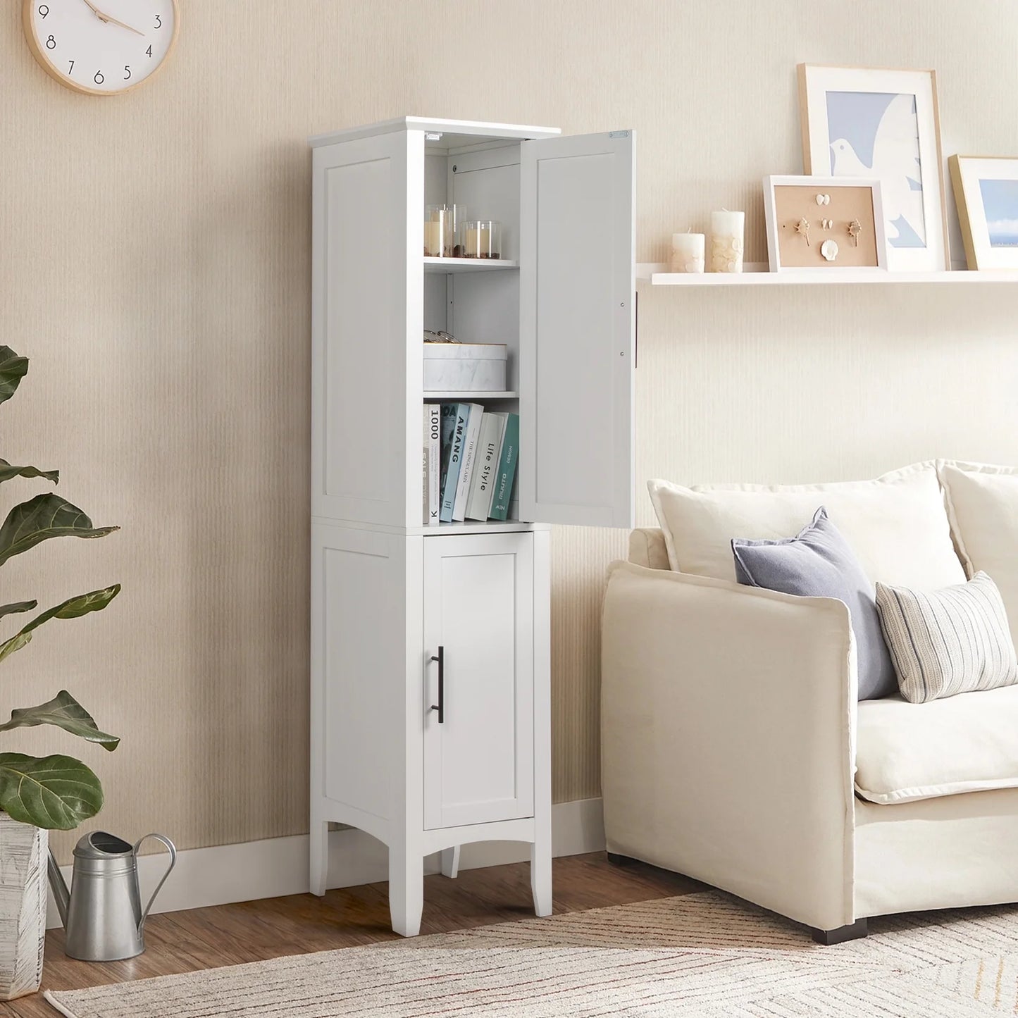 Ktaxon Bathroom Storage Cabinet Narrow Tall, Freestanding Cabinet Storage Tower with 2 Door, White