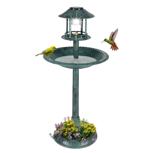 UBesGoo Bird Bath Dark Green 42 Inch w/Solar Light Antique Copper Weather Resistant Birdbaths