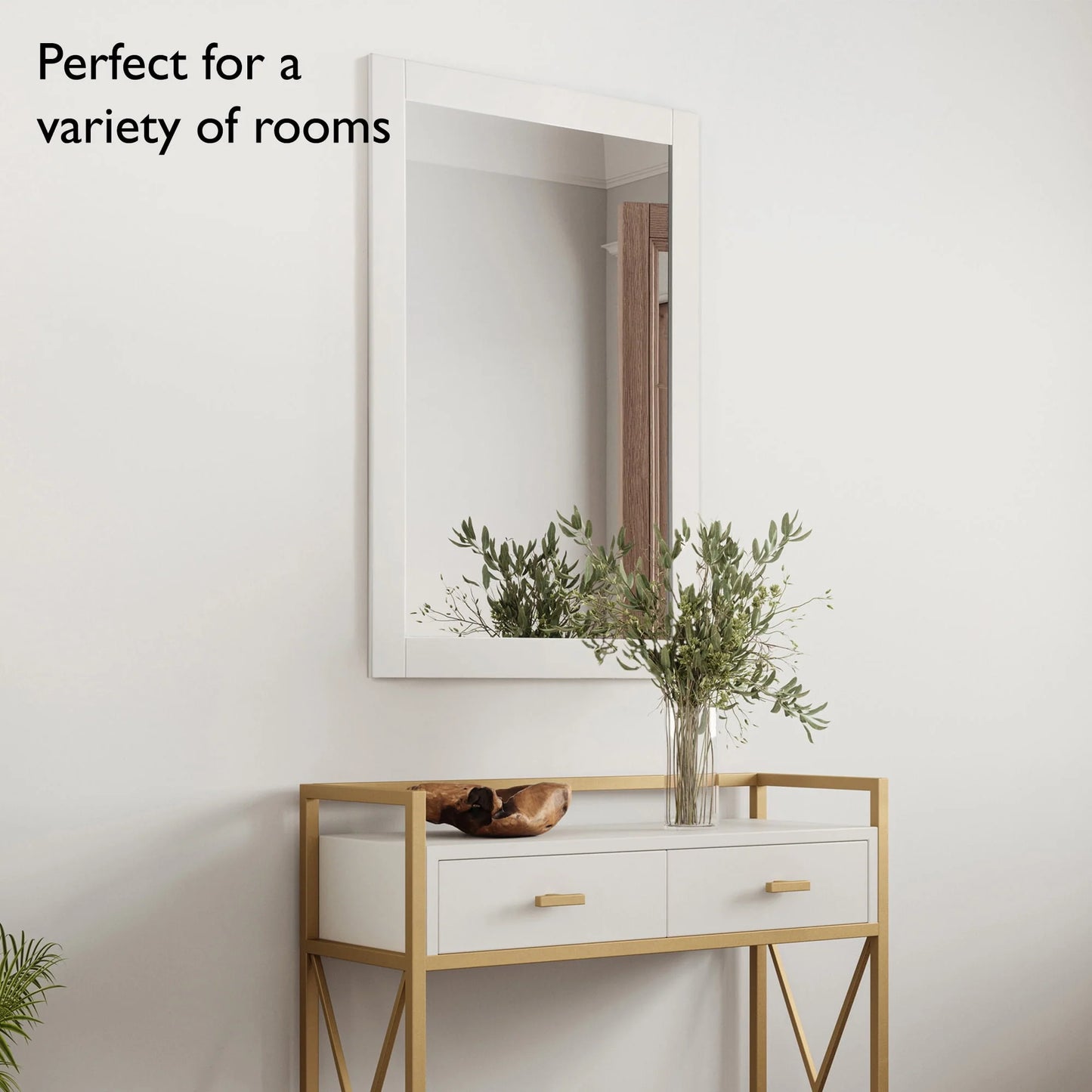 Shorewood Rectangular Wall Accent Mirror 30-Inch H X 20-Inch L, Traditional Wood Framed Living Room, Bedroom, Bathroom Vanity Mirror White Design House, 547208-WHT
