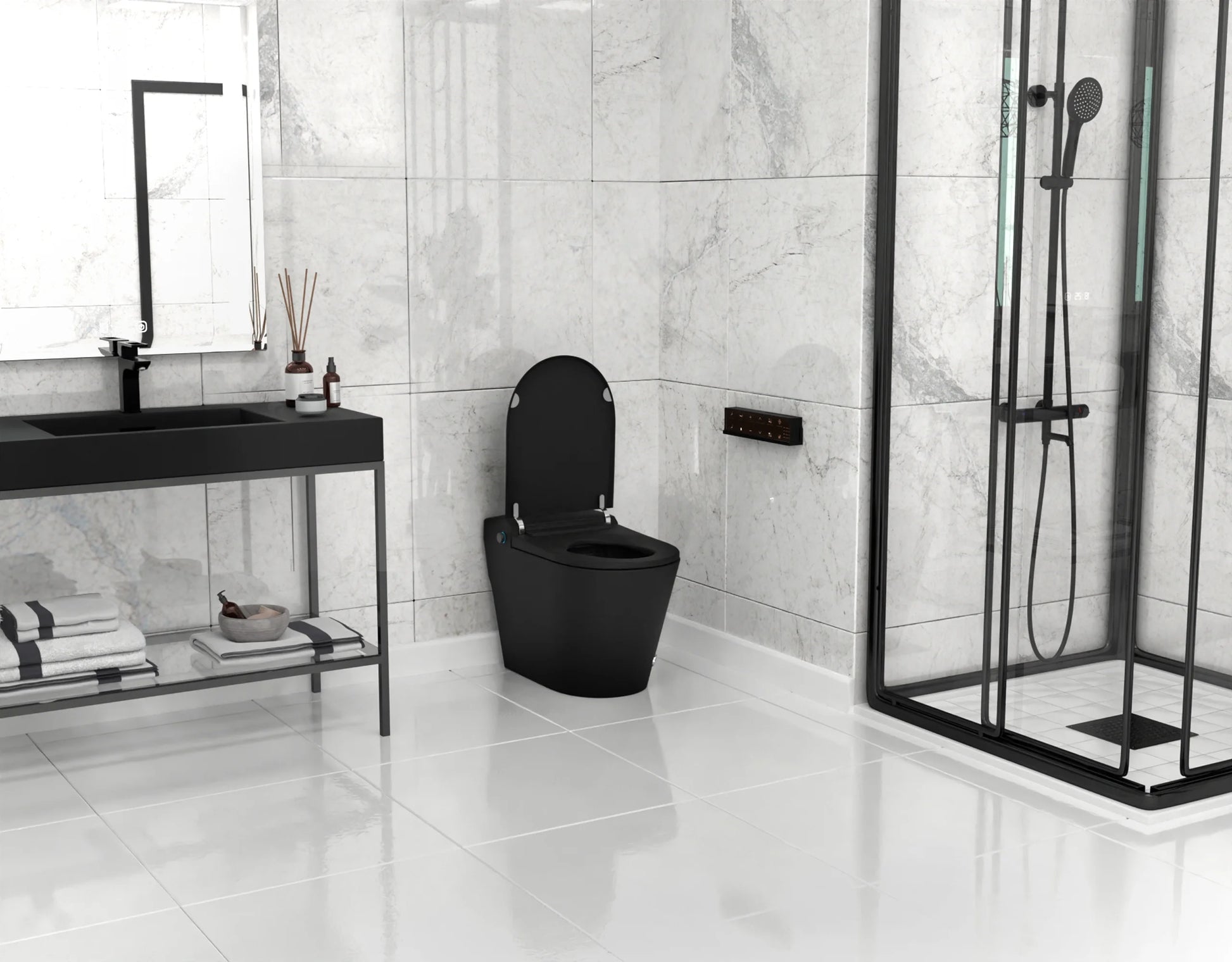 ANZZI ENVO Echo Elongated Smart Toilet Bidet in Matte Black with Auto Flush
