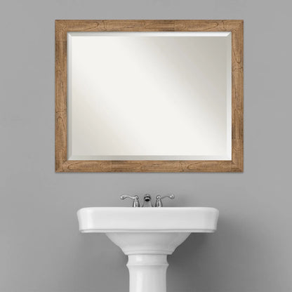 Amanti Art Beveled Wood Bathroom Wall Mirror - Owl Brown Narrow Frame Owl Brown Narrow Outer Size: 32 x 26 in