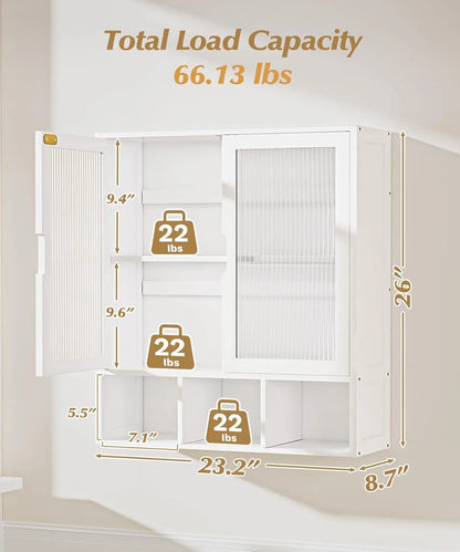 Bathroom Wall Cabinet with 2 Frosted Door,Bamboo Medicine Organizer with Open Compartment,Over The Toilet Storage Shelf Space Saver (Brown)