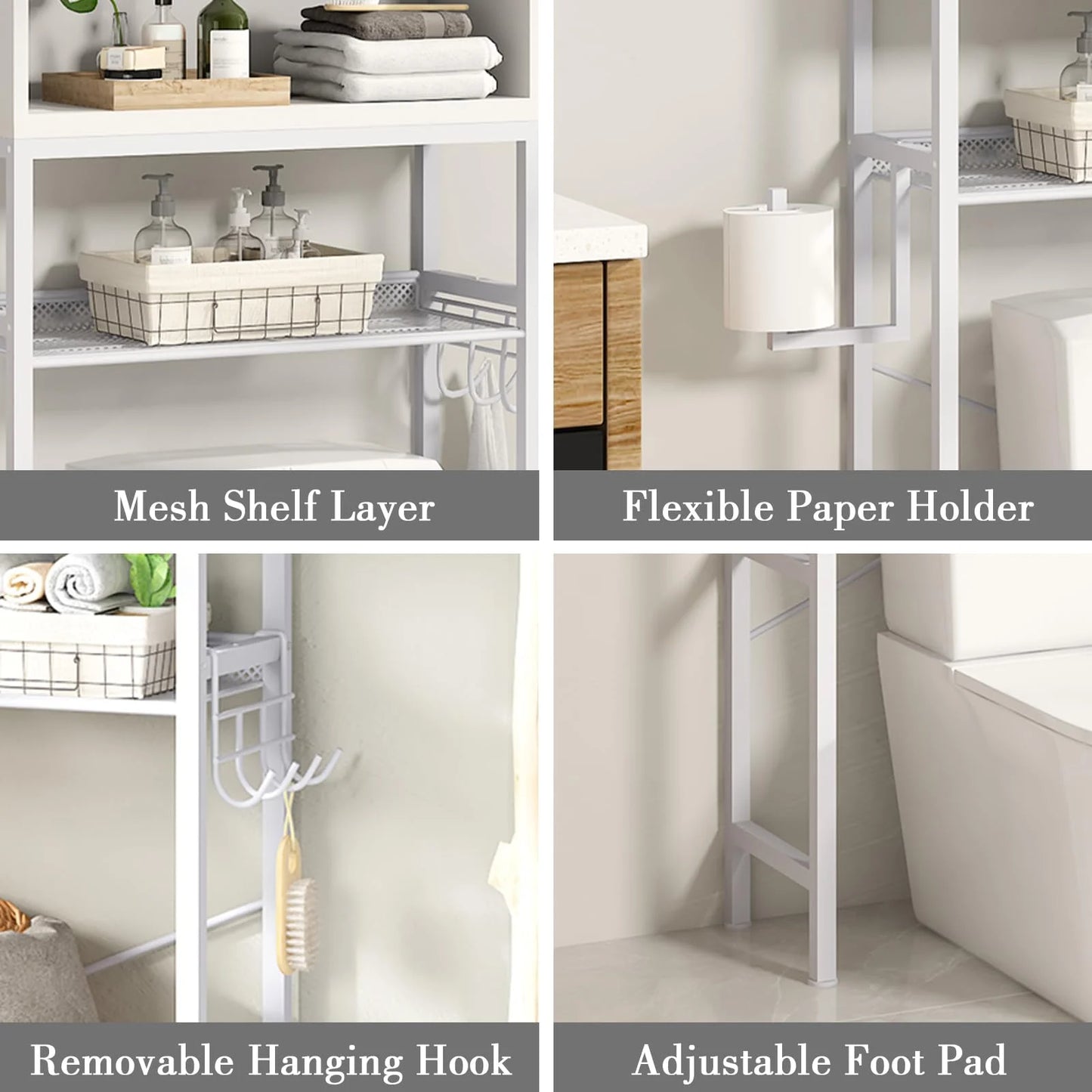 furlinkhm Over The Toilet Storage Cabinet,Bathroom Rack Organizers with Adjustable Shelf,5-Tier Bathroom Space Saver Over Toilet with Door for Bathroom, Restroom, Laundry,22.6"9.4"72.8"