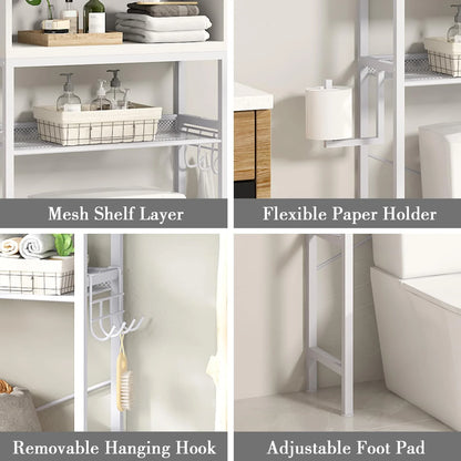 furlinkhm Over The Toilet Storage Cabinet,Bathroom Rack Organizers with Adjustable Shelf,5-Tier Bathroom Space Saver Over Toilet with Door for Bathroom, Restroom, Laundry,22.6"9.4"72.8"