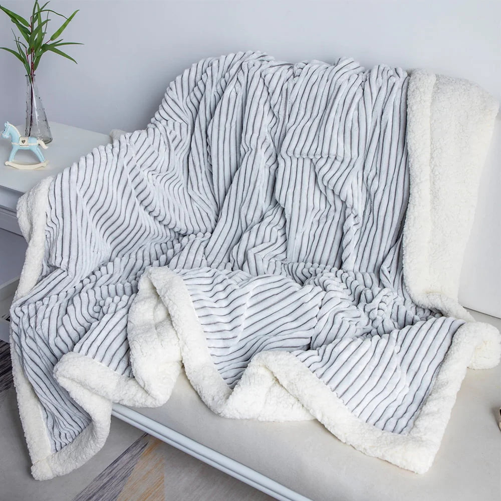 DISSA Sherpa Fleece Blanket Soft Grey and White Throw Blanket Cozy Plush Blankets for Couch Sofa Bed,51"x63"