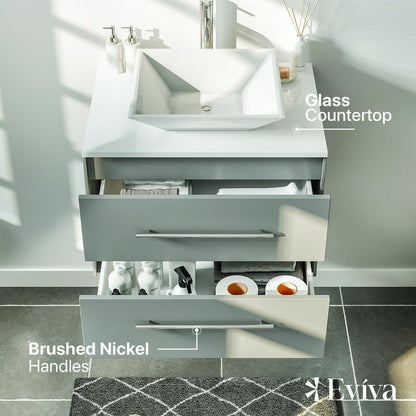 Totti Wave 24" Espresso Modern Bathroom Vanity w/Super White Man-Made Stone Top & Sink