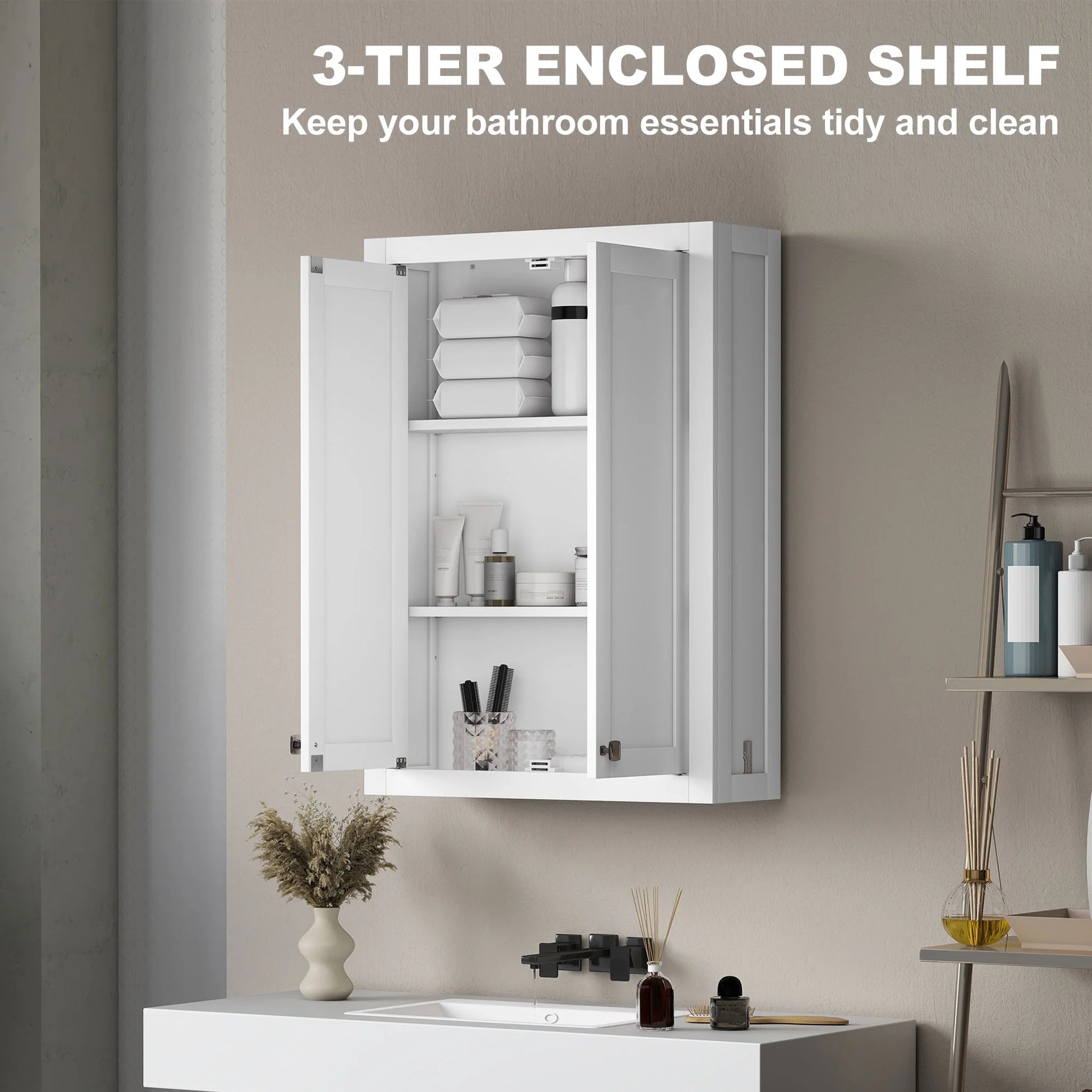 HOMCOM Bathroom Wall Cabinet Medicine Cabinet with Adjustable Shelves White