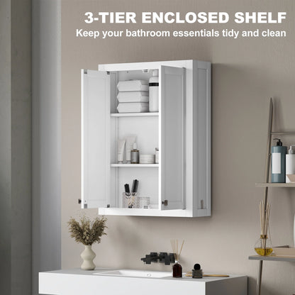 HOMCOM Bathroom Wall Cabinet Medicine Cabinet with Adjustable Shelves White