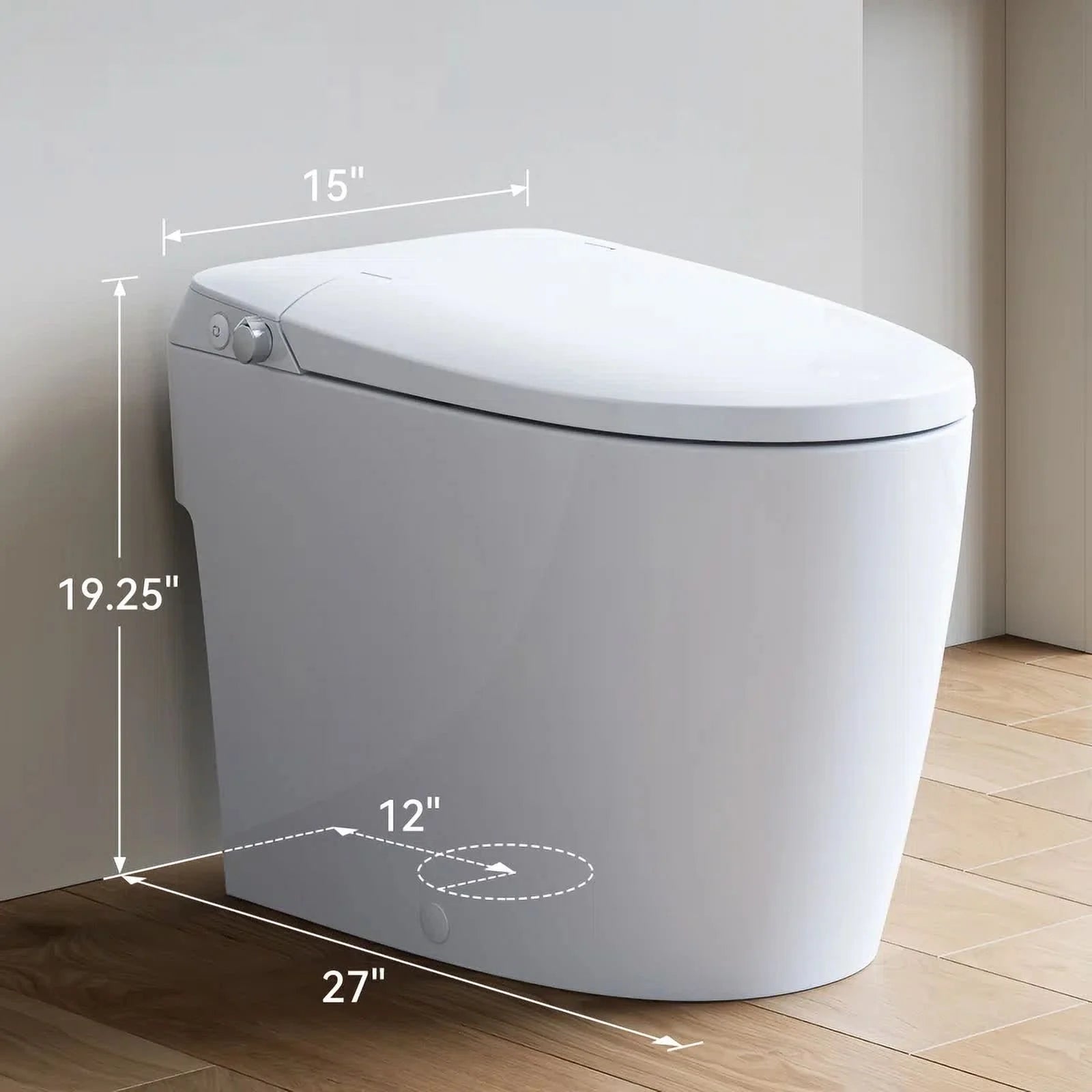 HOROW Non-electric Smart Bidet Toilet with Dual Nozzles Cleanse Built-in Pump for Power Flush Map 1000g ADA Chair Height