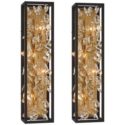 Possini Euro Design Modern Wall Lights Set of 2 Black Gold Plated Hardwired 6" 4-Light Fixture Clear Crystal Flower Vine for Bedroom Bathroom Vanity