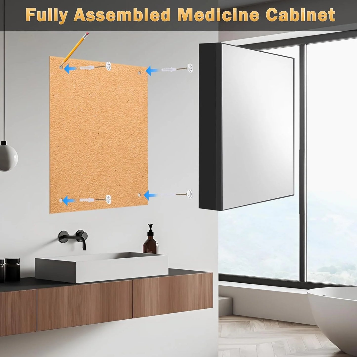 LR8 16x22 Inch Medicine Cabinet Mirror, Fully Assembled Bathroom Medicine Cabinet with Mirror, Wall Mounted or Recessed Medicine Cabinets with Mirror, Small Black Medicine Cabinets for Bathroom