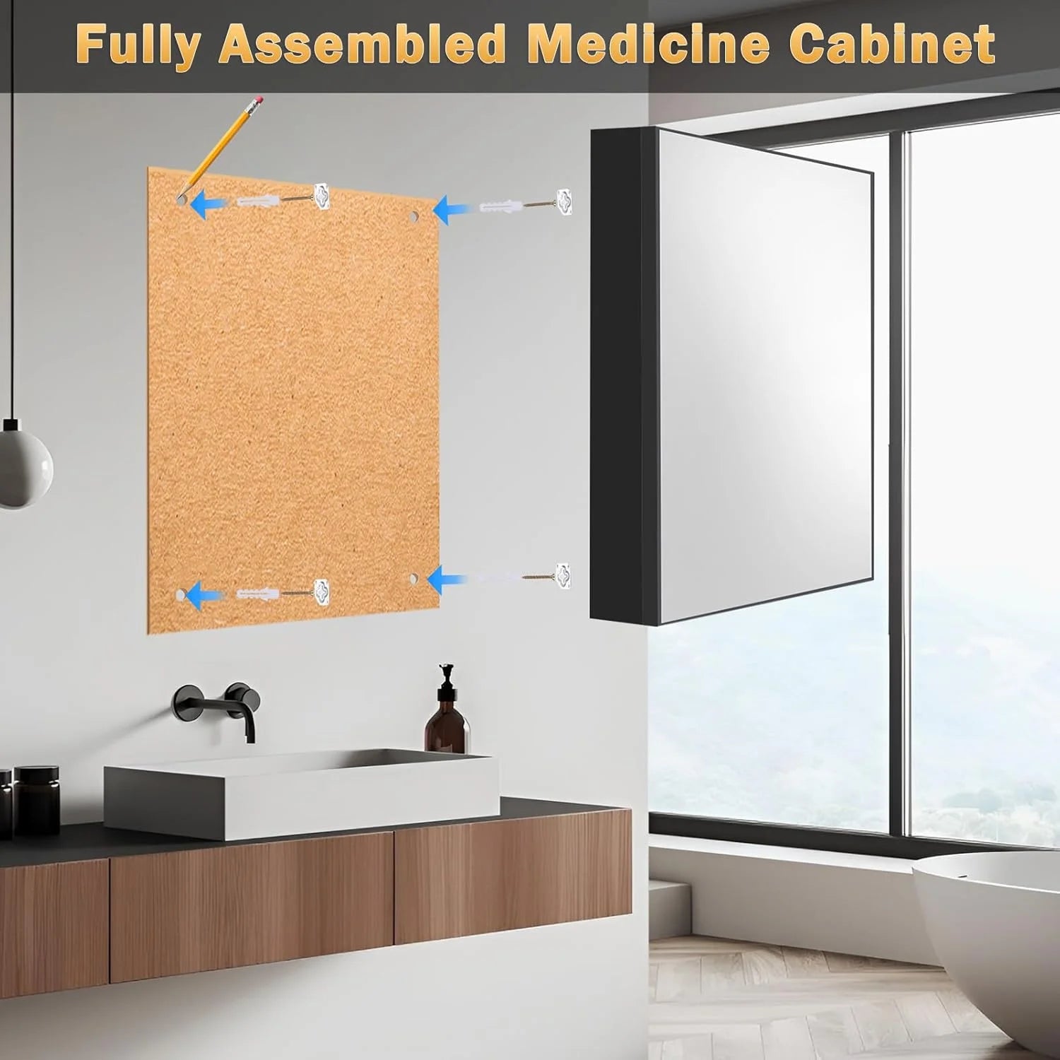 LR8 16x22 Inch Medicine Cabinet Mirror, Fully Assembled Bathroom Medicine Cabinet with Mirror, Wall Mounted or Recessed Medicine Cabinets with Mirror, Small Black Medicine Cabinets for Bathroom