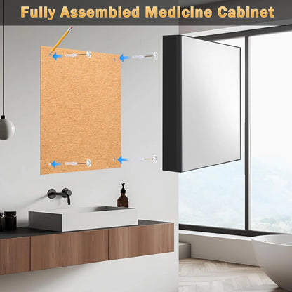 LR8 16x22 Inch Medicine Cabinet Mirror, Fully Assembled Bathroom Medicine Cabinet with Mirror, Wall Mounted or Recessed Medicine Cabinets with Mirror, Small Black Medicine Cabinets for Bathroom