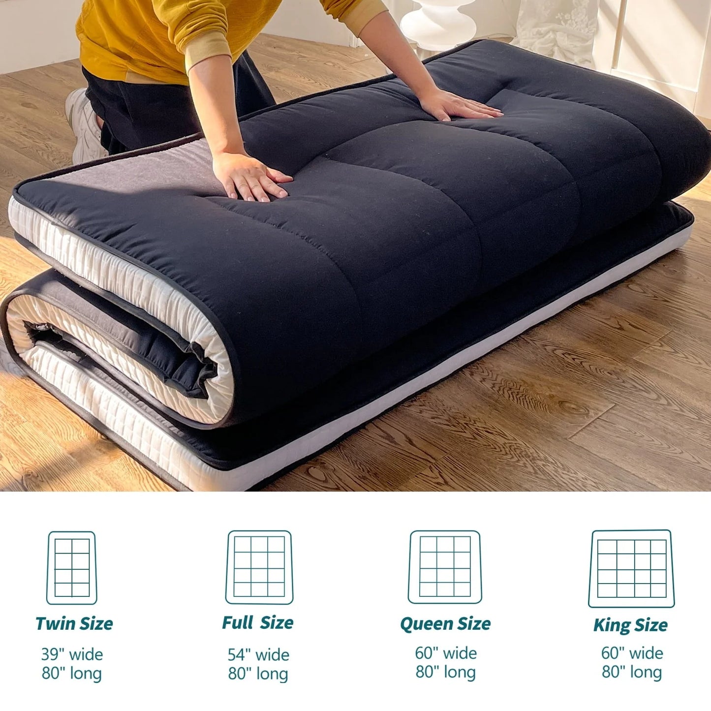 Futon Mattress, Padded Japanese Floor Mattress Quilted Bed Mattress Topper, Extra Thick Folding Sleeping Pad, Twin Size