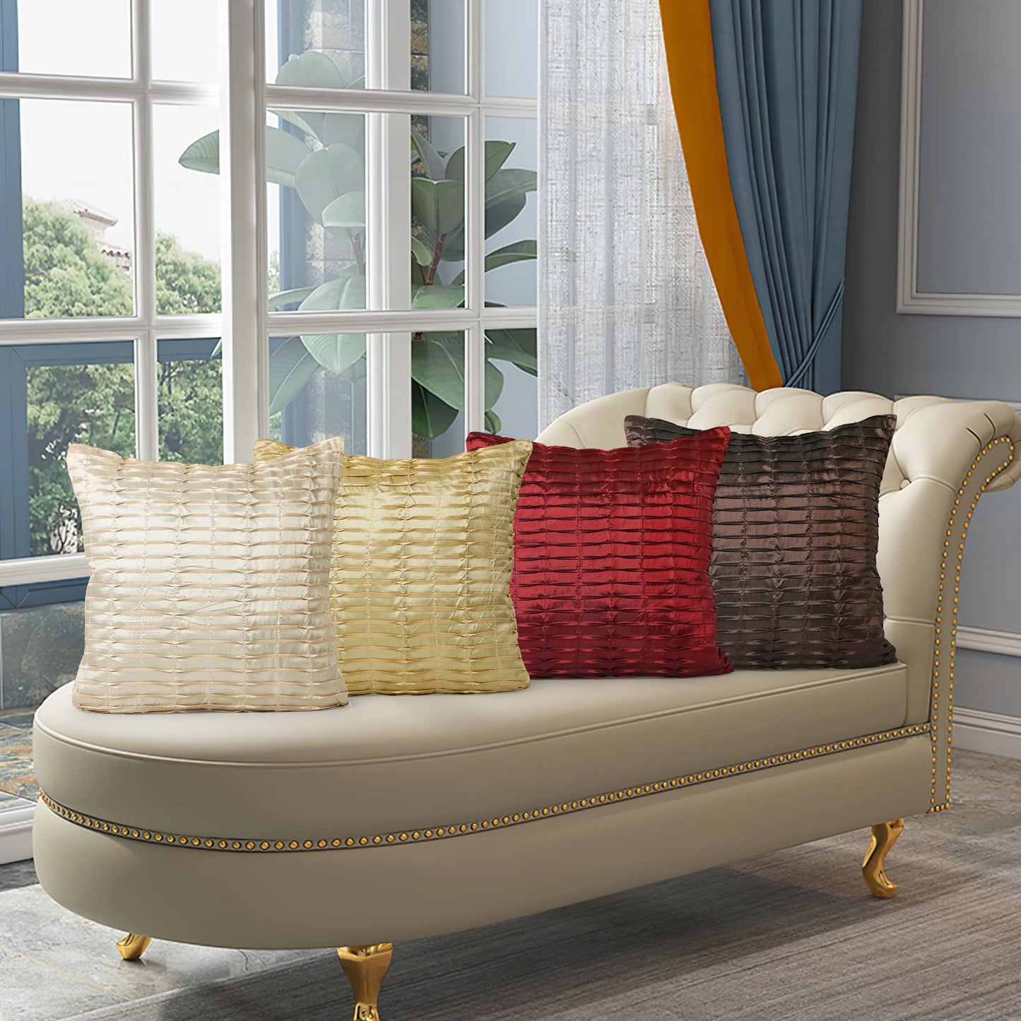 Violet Linen Silky Pleated Satin Pattern, Faux Silk Polyester Fabric, Brown , 17 Inch x 17 Inch, Square, Decorative Accent Throw Pillow