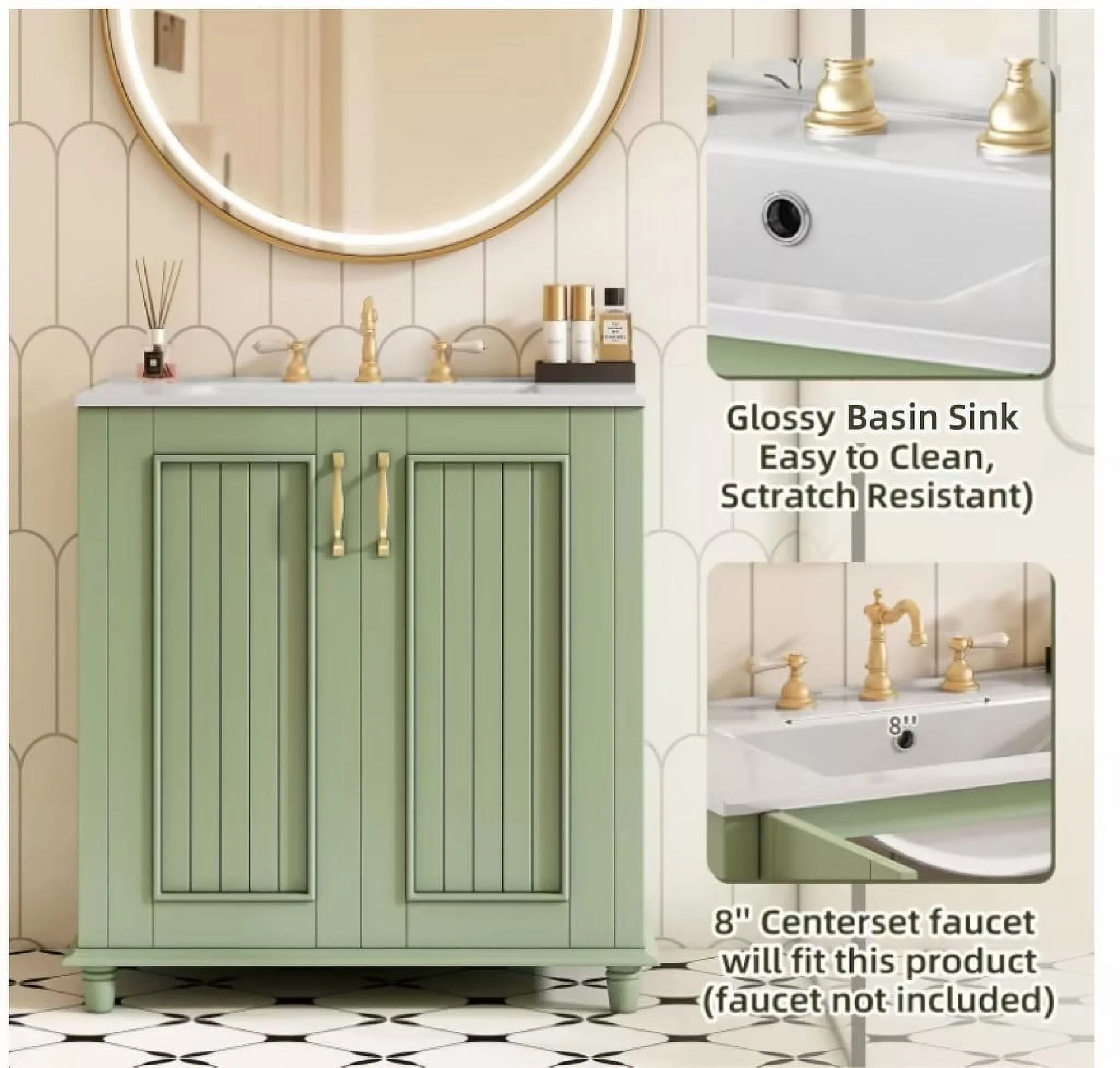 Harper & Bright Designs 30" Bathroom Vanity with Sink, Bathroom Storage Cabinet with Drawers, Single Sink Bathroom Vanity, Green
