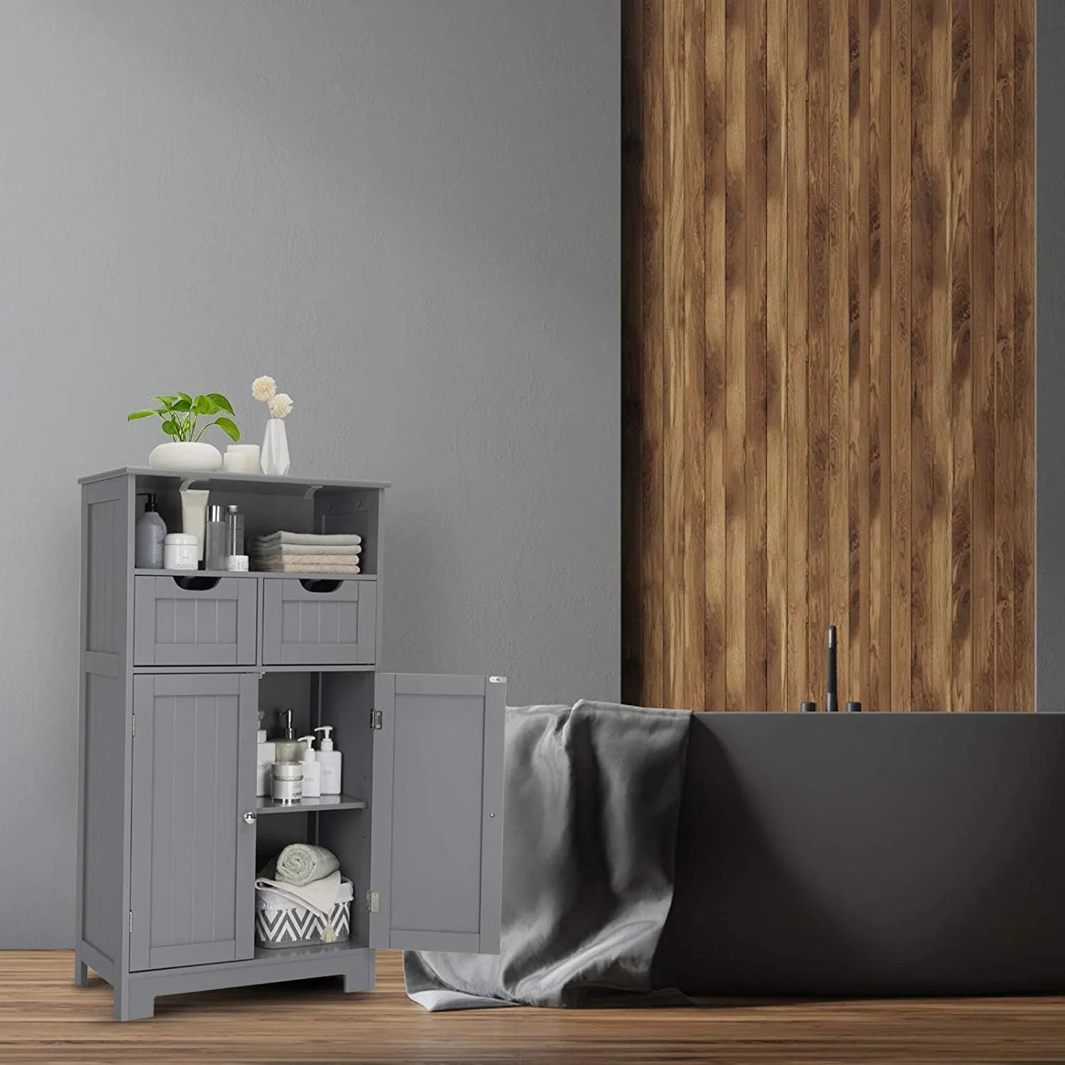 Giantex Multifunctional Floor Cabinet, Freestanding Bathroom Cabinet with Removable Drawers and Adjustable Shelf for Bathroom, Living Room, Bedroom or Entryway, 24 x 12 x 43 inches (Black)