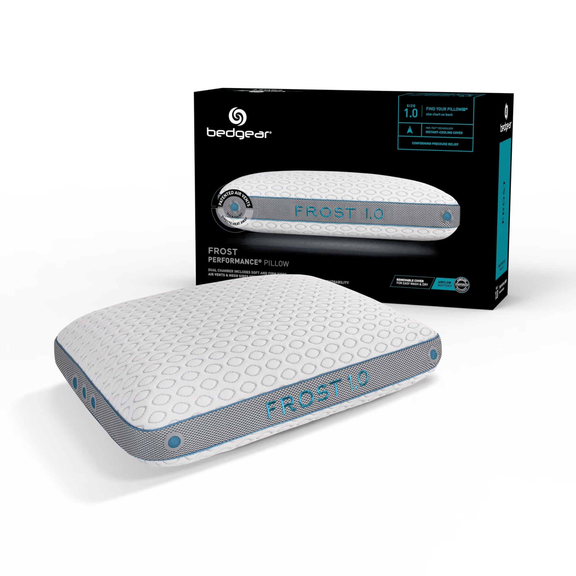 Bedgear Frost Performance Pillow - Size 3.0 - Cooling Bed Pillow for Hot Sleepers - Medium Firmness Pillow for All Sleep Positions, Hypoallergenic, Washable & Removable Cover