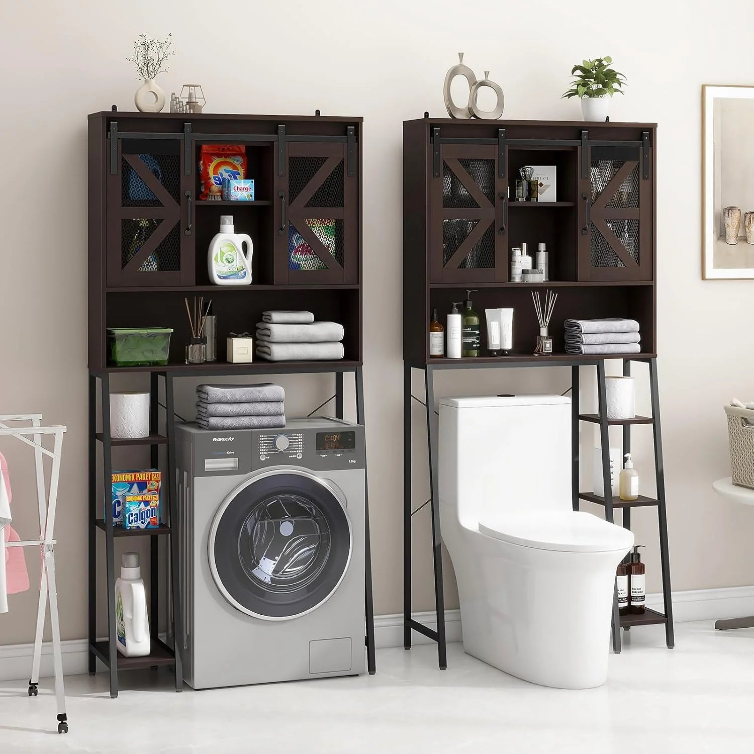 Vabches Over The Toilet Storage Cabinet with Toilet Paper Holder Stand, Above Toilet with Adjustable Shelf & 2 Doors
