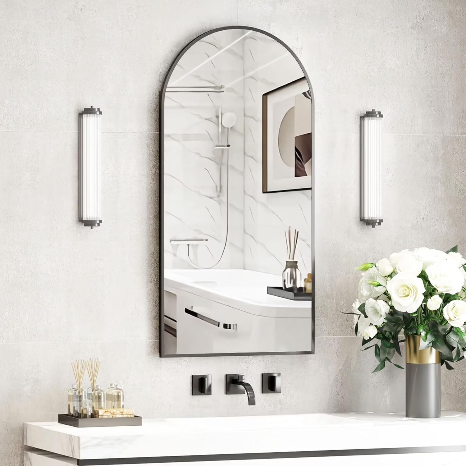 Arched Medicine Cabinet with Mirror,Recessed Medicine Cabinet Mirrors for Bathroom Cabinet with Mirror,Arched Metal Framed Medicine Cabinet,Arch Medicine Cabinet Recessed 16x31 in
