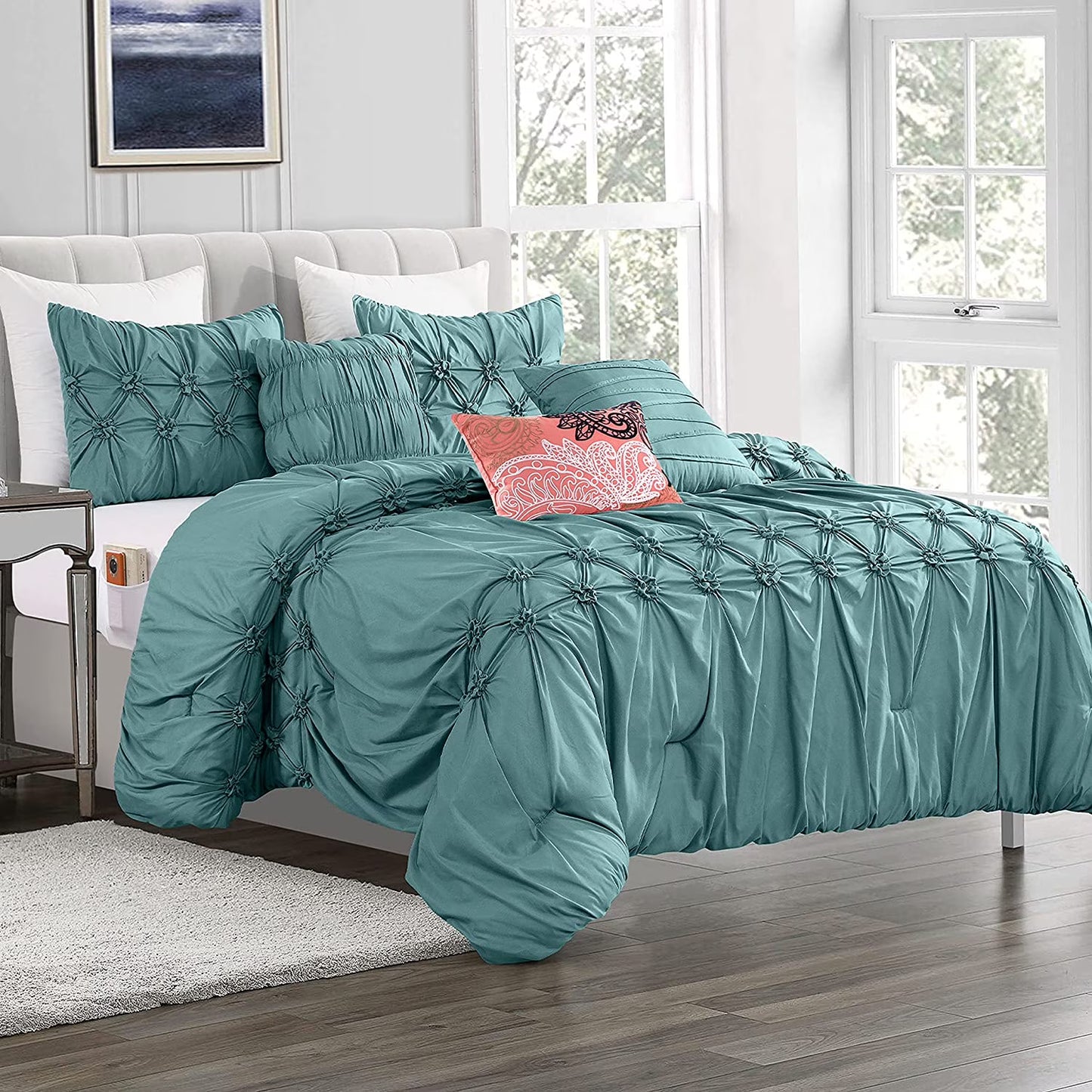 Elegant Comfort 12-Piece Bed-in-a-Bag, Ella Microsuede Comforter Collection with 6-Piece Sheet Set, Smart Pockets and Decorative Pillows, All Season Bedding, Full/Queen, Mint Green