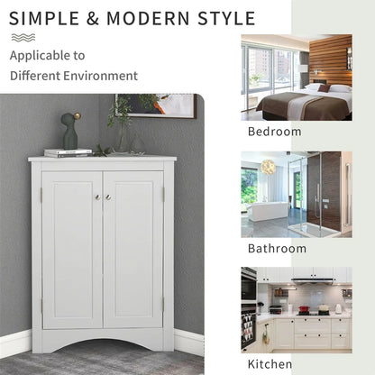 Home Floor Corner Cabinet with Adjustable Shelves and Two Doors, Triangle Bathroom Storage Cabinet, Modern Style Freestanding Floor Cabinet for Kitchen, Living Room and Hall, Oak
