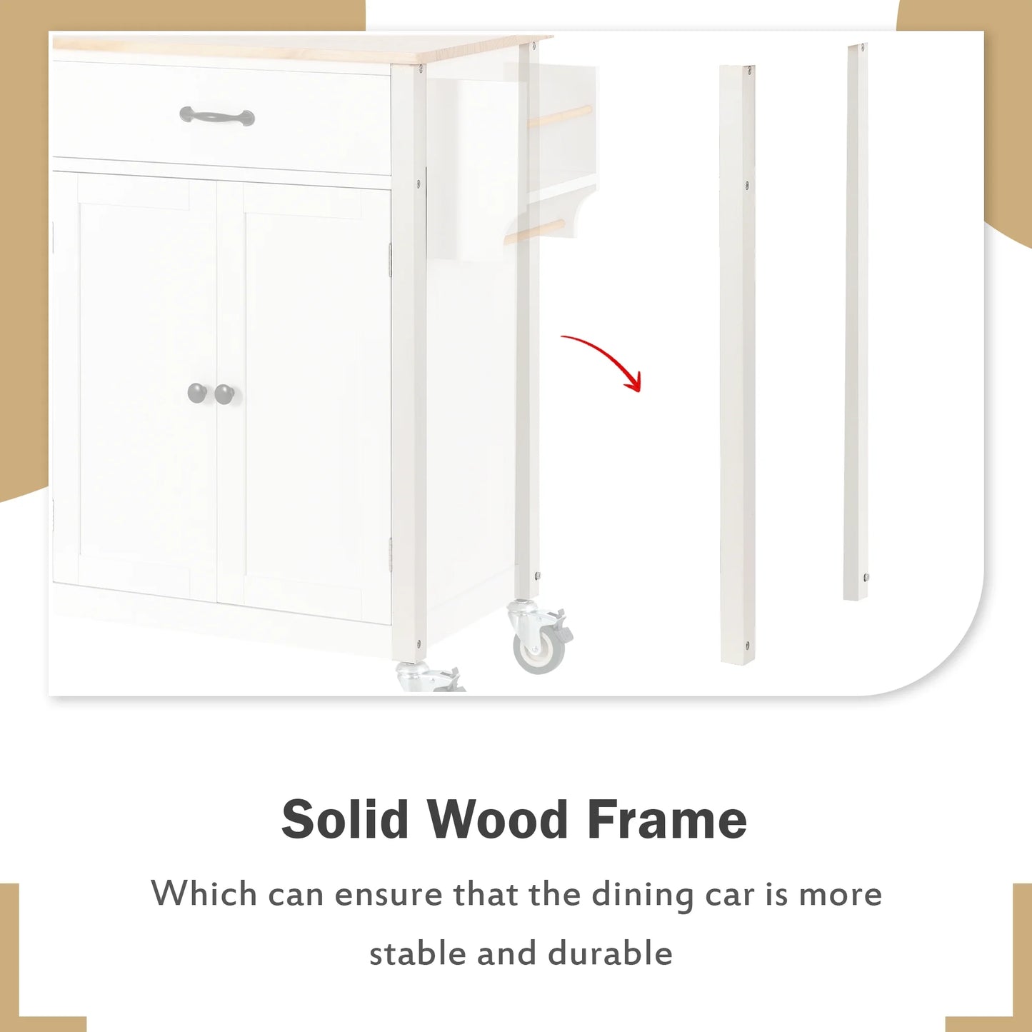 Aukfa Rolling Kitchen Island Cart with Storage Towel Racks & 4 Door Cabinet, White