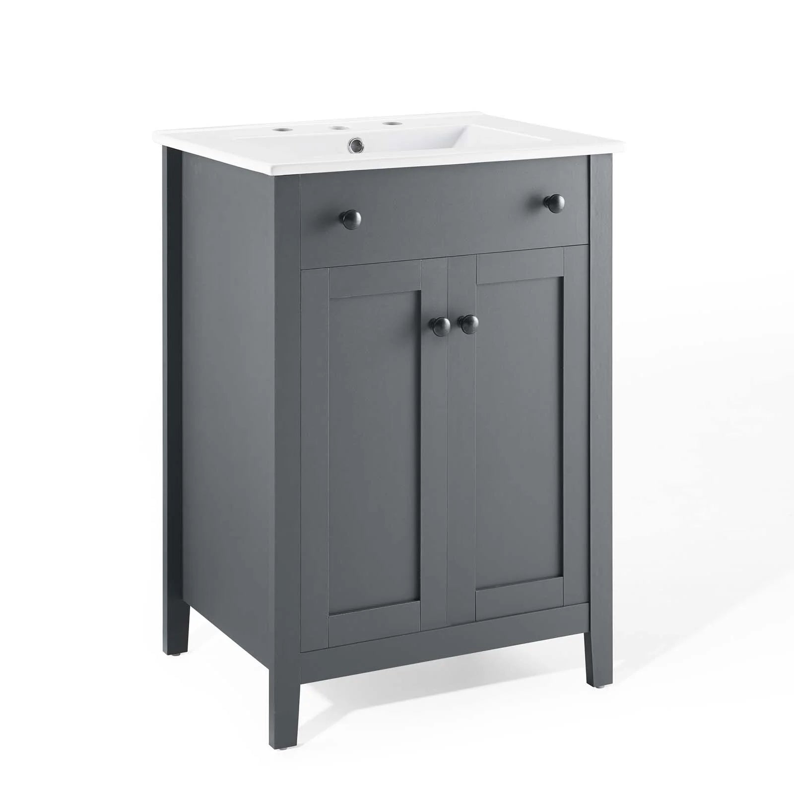 Modway Nantucket 24" Modern Wooden Bathroom Vanity in Gray and White
