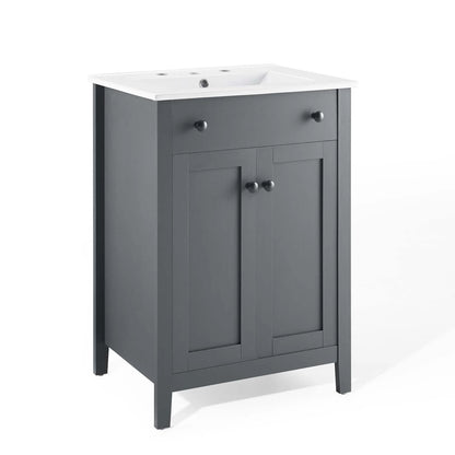 Modway Nantucket 24" Modern Wooden Bathroom Vanity in Gray and White