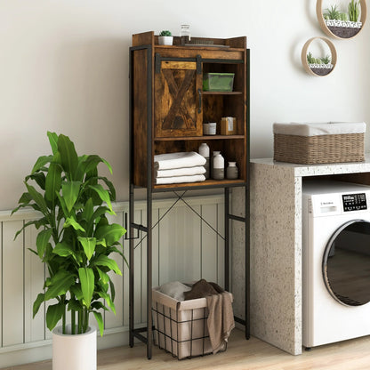Gymax Over-The-Toilet Storage Cabinet Freestanding 4-Tier Bathroom Organizer Rack w/Adjustable Shelf Rustic Brown