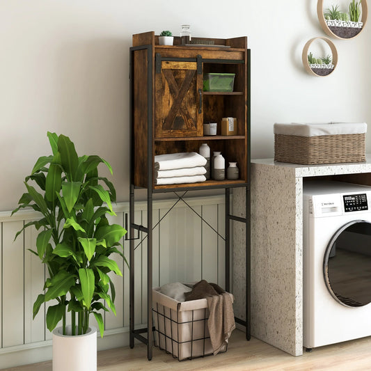 Gymax Over-The-Toilet Storage Cabinet Freestanding 4-Tier Bathroom Organizer Rack w/Adjustable Shelf Rustic Brown