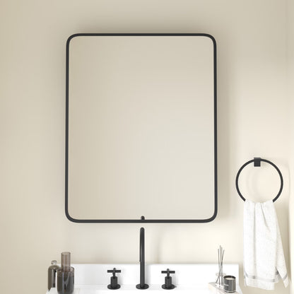 Emma + Oliver Black Metal Framed Bathroom Medicine Cabinet with Reversible, Recessed Design and Beveled Rounded Mirror - 24" x 30"