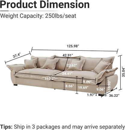 125.98 Inch Sailing Design Modular Sectional Cloud Sofa with Storage, Modern Deep Seat Couch w/Throw Pillows & Removable Backrest for Living Room Bedroom Apartment,Grey