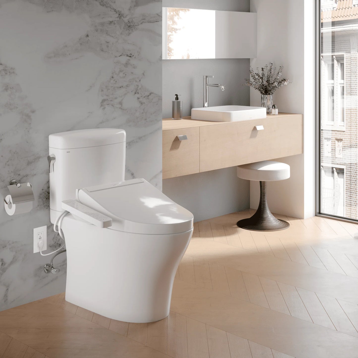 TOTO WASHLET C2 Electronic Bidet Toilet Seat with PREMIST and EWATER+ Wand Cleaning, Elongated, Cotton White - SW3074#01