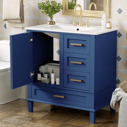Bellemave 30" Bathroom Vanity with Sink, Cabinet with Sink Combo Set with Top, Bathroom Storage Cabinet with 3 Drawers and 1 Soft Closing Door, 30 Inch Vanity with Sink for Bathroom(White)