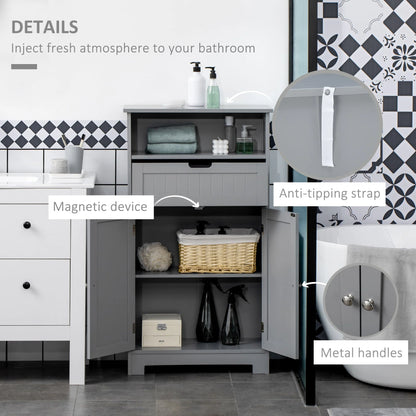kleankin Bathroom Storage Cabinet Freestanding Bathroom Storage Organizer with Drawer and Adjustable Shelf for Living Room, Bedroom or Entryway, Grey
