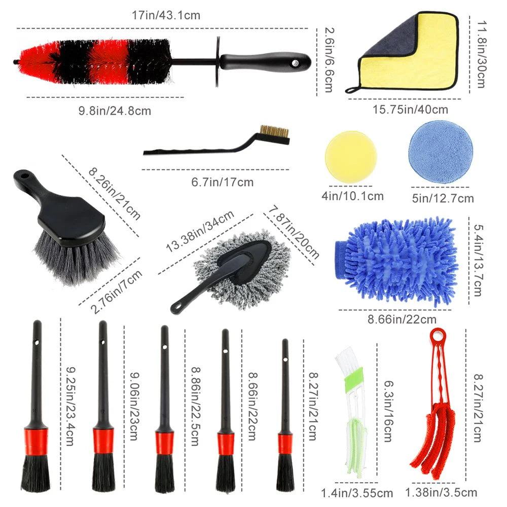 Dsseng 18pcs Car Wash Cleaning Tools Kit Car Detailing Set Car Wash Kit Interior and Exterior with Car Detail Brushes Tire Brush Towels