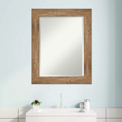 Amanti Art Beveled Wood Bathroom Wall Mirror - Owl Brown Frame Outer Size: 24 x 30 in