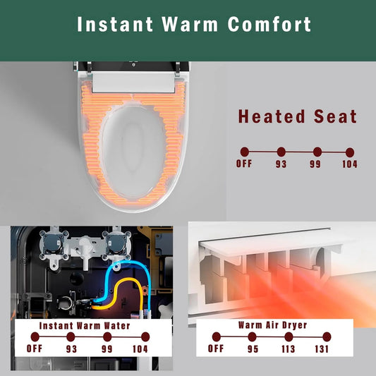 Smart Toilet, Tankless Japanese Toilets with Dryer and Warm Water Sprayer, ADA Comfort Height One-Piece Toilet with Heated Seat, Smart with Bidet Built In Featuring Foot Sensor and LED Display
