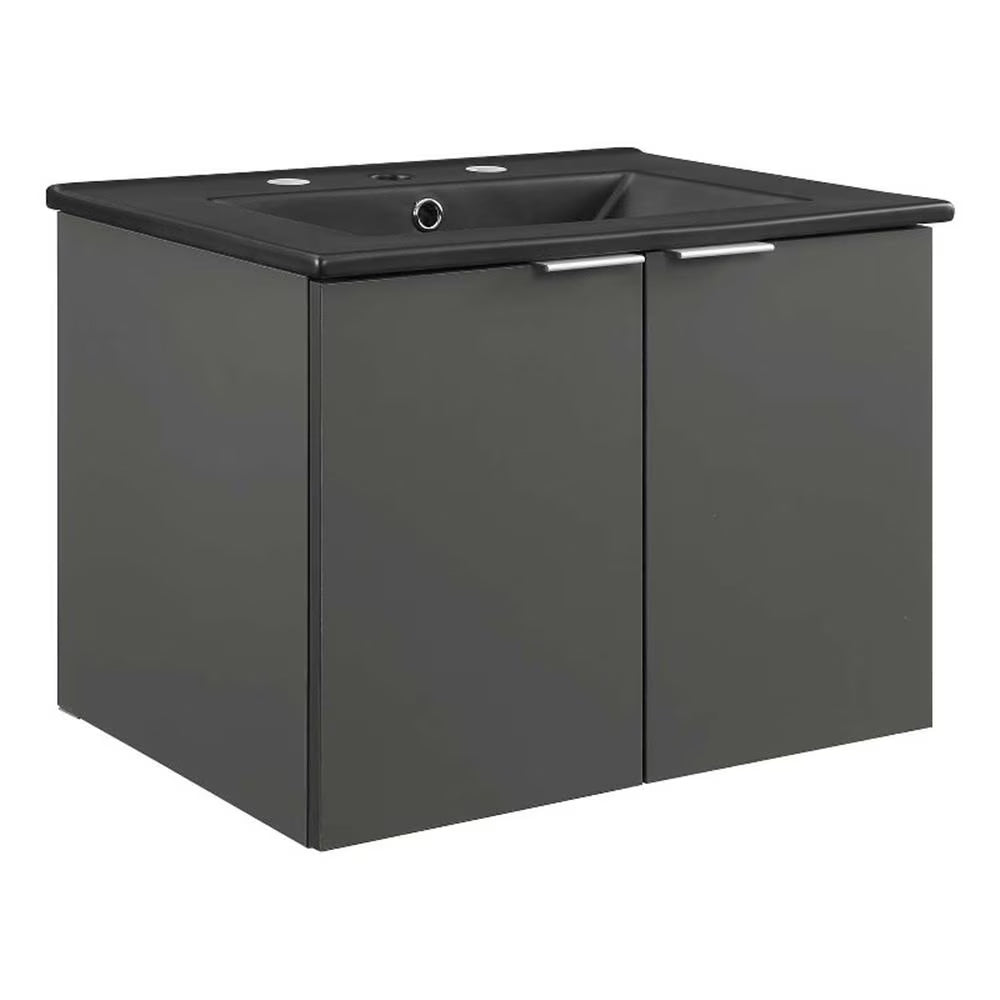 Modway Maybelle Modern Wood Wall-Mount Bathroom Vanity in White/Black