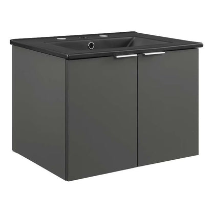 Modway Maybelle Modern Wood Wall-Mount Bathroom Vanity in White/Black
