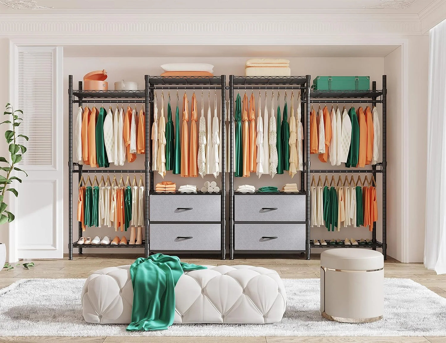 EnHomee Clothing Rack Heavy Duty Clothes Rack with 2 Drawers Adjustable Metal Wardrobe Organizer,620lbs Load Capacity